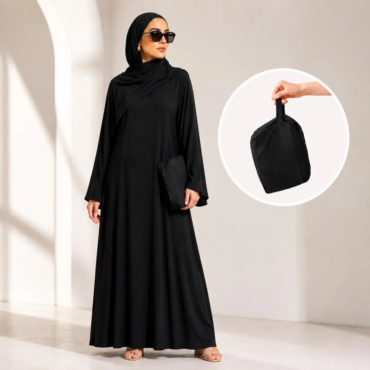 Women's Islamic Foldable Travel Abaya - 1-Piece Nida Hijab Prayer Dress with Pocket (MJ024)