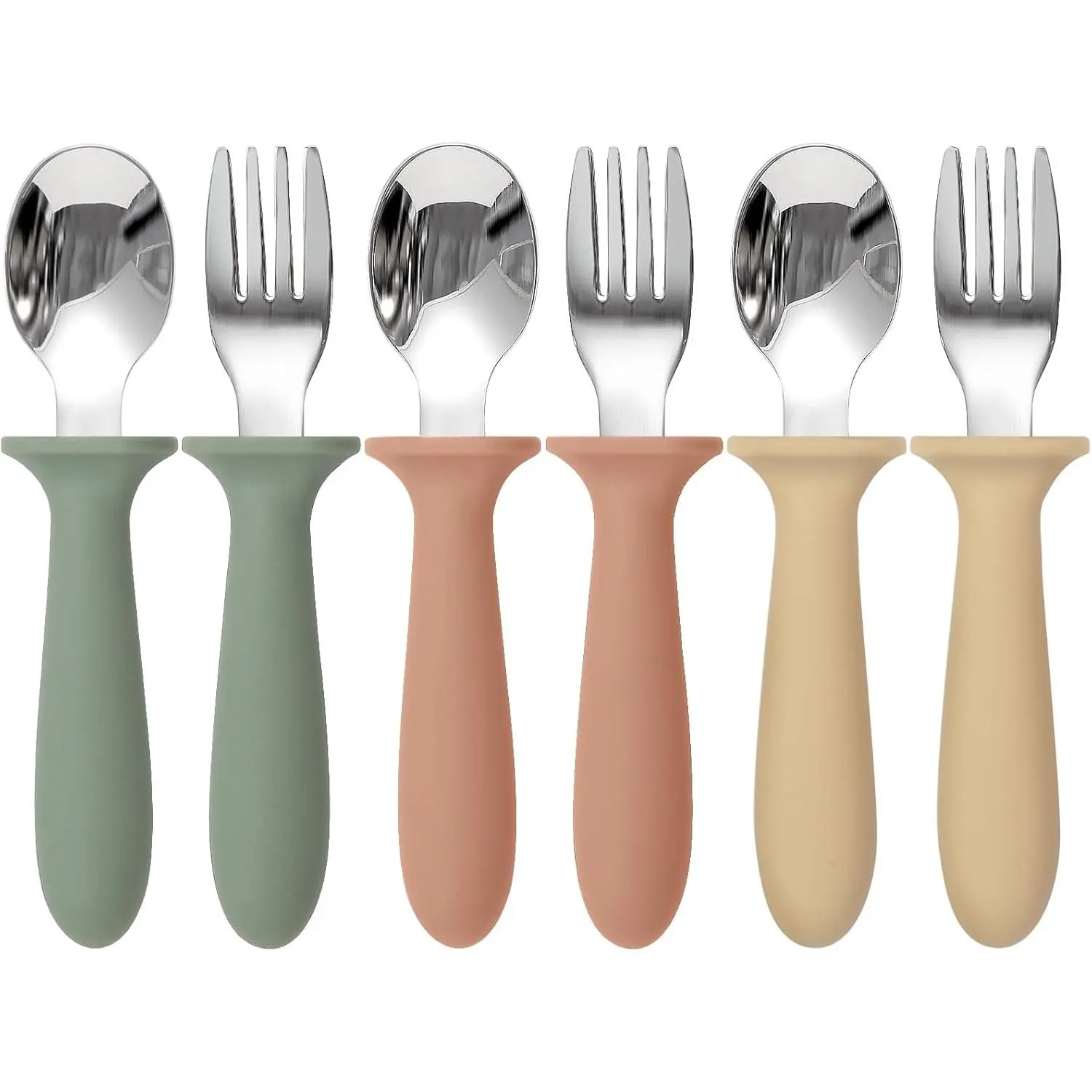 6 Pack Toddler Utensils, kids Silverware with Silicone Handle, 18/8 Stainless Steel Children Safe Spoons and Forks Set  Feeding Essentials, Dishwasher Safe dinnerware led
