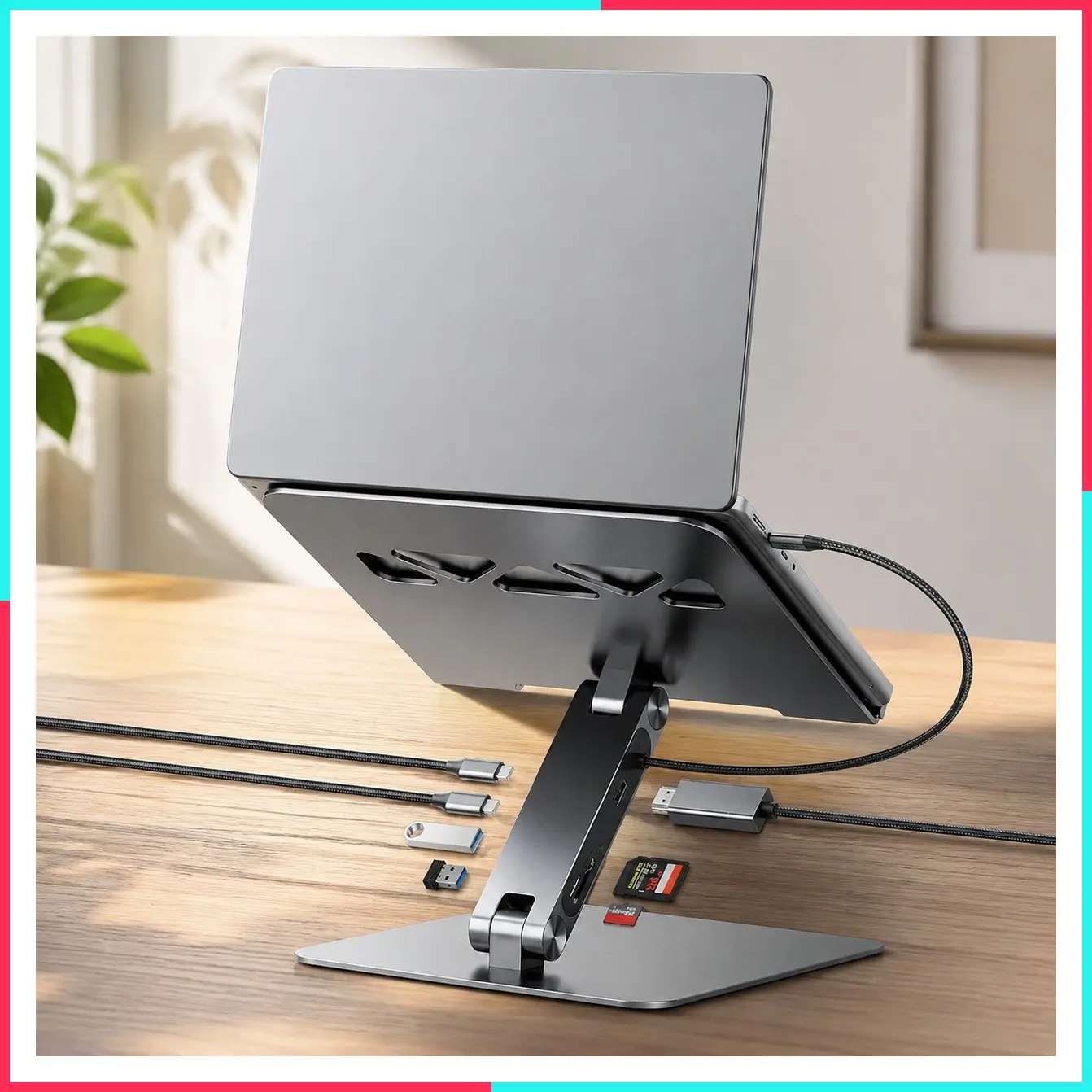 Laptop Stand with USB C 7-in-1 Docking Station, HDMI 4K@60Hz, SD/Micro SD Card Slots, 100W Power Delivery, 10Gbps USB C 3.2 and 2 USB A 3.2 Ports, Compatible with MacBook Pro/Air, iPad Pro, XPS, ThinkPad