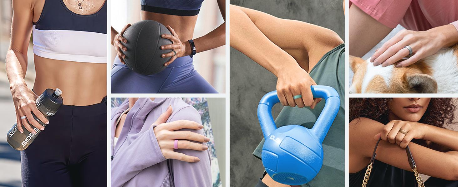 Women's Band Rings, Silicone Inner Arc Ergonomic Breathable Design with half sizes, Rubber Wedding Bands,5.5mm Wide-2mm Thick