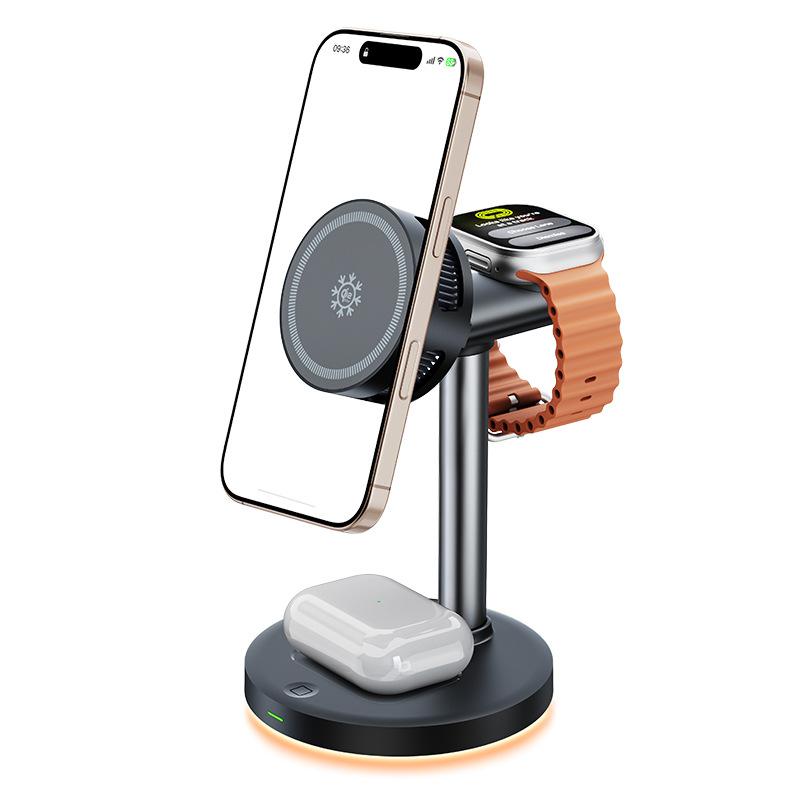 3 in 1 Wireless Charging Station, MagSafe Charger Stand Compatible, Qi2 25W Certified Palm-Sized Foldable Charger for iPhone 17/16, Apple Watch, AirPods (Non-Battery, Adapter Included)