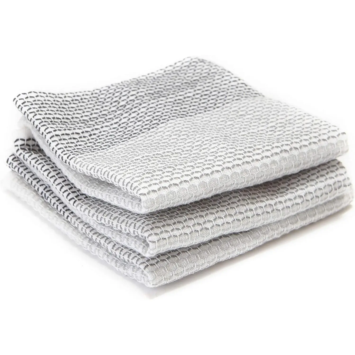 100% Organic Cotton Dish Cloths 3 Pack - Absorbent, Reusable, Kitchen Towels, Eco-Friendly, Machine Washable - Gray