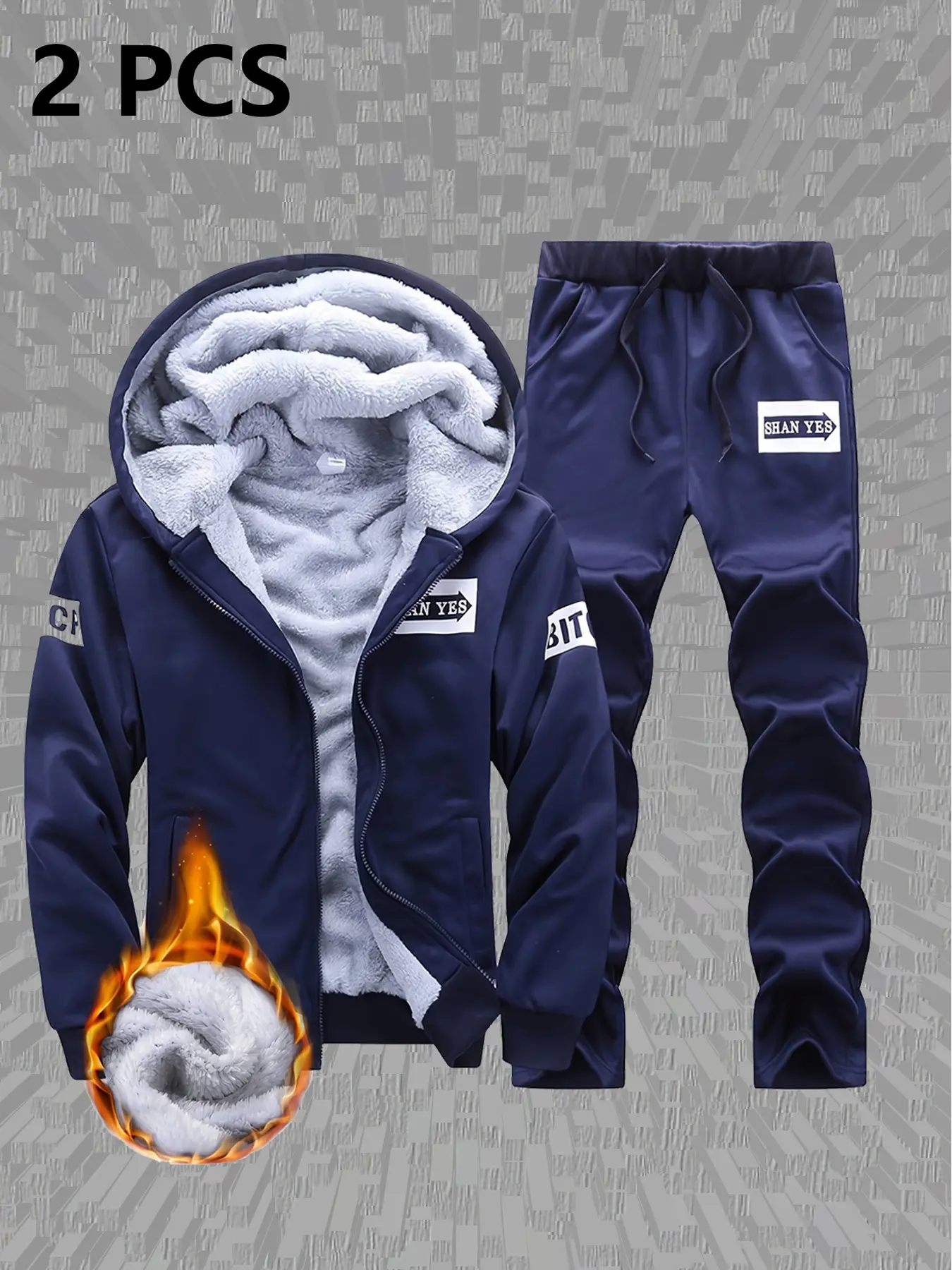 Winter Men's Fleece Lined Thick Warm Jacket, Trendy Sports Pants Two-Piece Set, Men's Sportswear, Cozy and Stylish