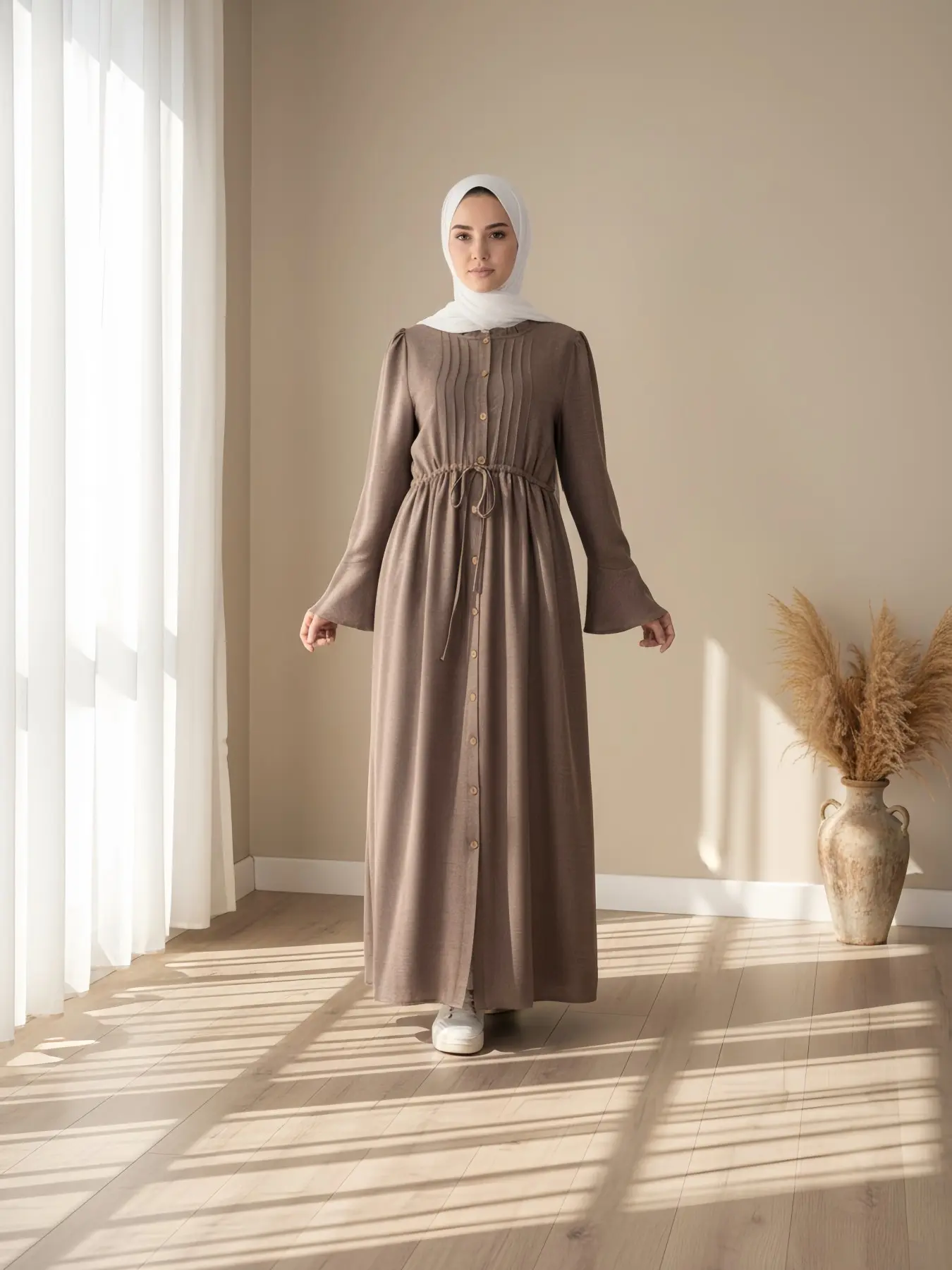 Women's Open Front Pleated Bow Tie Side Pockets Flared Sleeves Princess  Dress & Nude Long Abaya Muslim Maxi Skirt Modest Style Dress Muslim Women  Gowns Modesty Modest Muslim Clothing - TikTok Shop