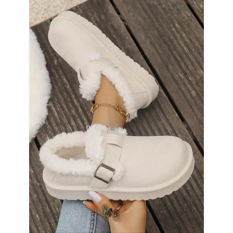 Women's Fall Winter Snow Boots, Warm Plush Lined, Round Toe, Medium Width, PU Leather Sole, Casual Ankle Booties