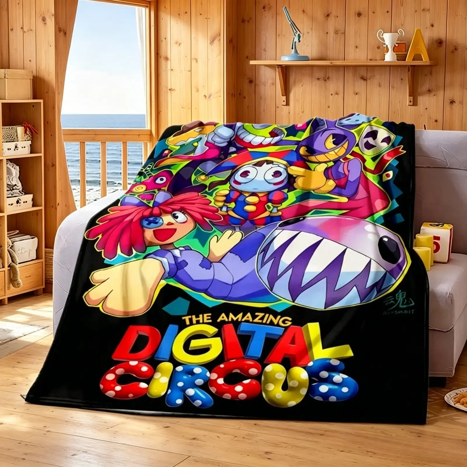 The Amazing Digital Circus Flannel Blanket Cartoon Character Print Soft Cozy Lightweight AC Throw Blanket Kids Teens Adults Sofa Bed Bedroom Living Room Office Travel Camping Movie Night Home Decor Gift Birthday Christmas Viral Cartoon Fan Blanket