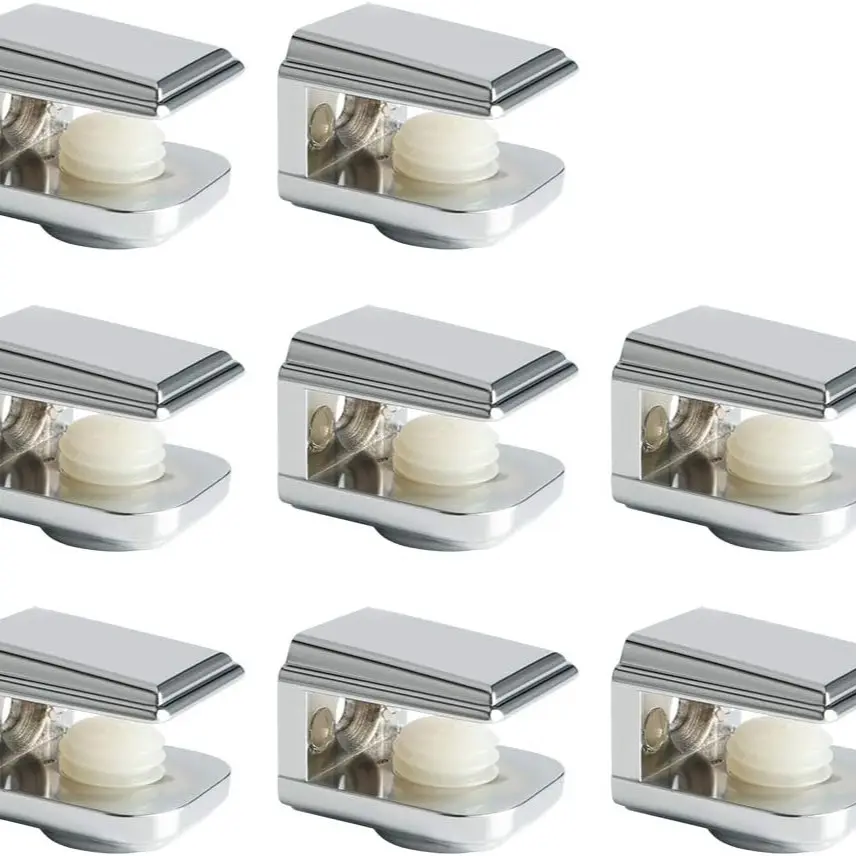 8   Pcs  Heavy Duty Durable Glass Shelf Bracket Clips Wall Mounted Adjustable Metal Glass Board Support Holder Easy to Install for Floating Glass Shelves Bathroom Kitchen Cabinet Display Shelf
