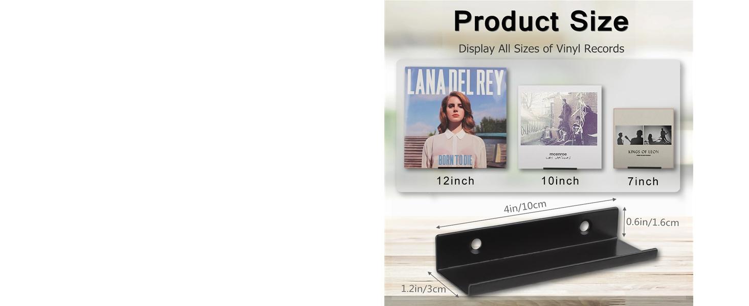 BASIC SUPPLY Vinyl Wall Mount 6 Pack, Black Metal Vinyl Holder Wall Display Shelf Record Wall Mount Stand for Albums LP Minimalist Record Wall Storage Set for CD Display in Office Home