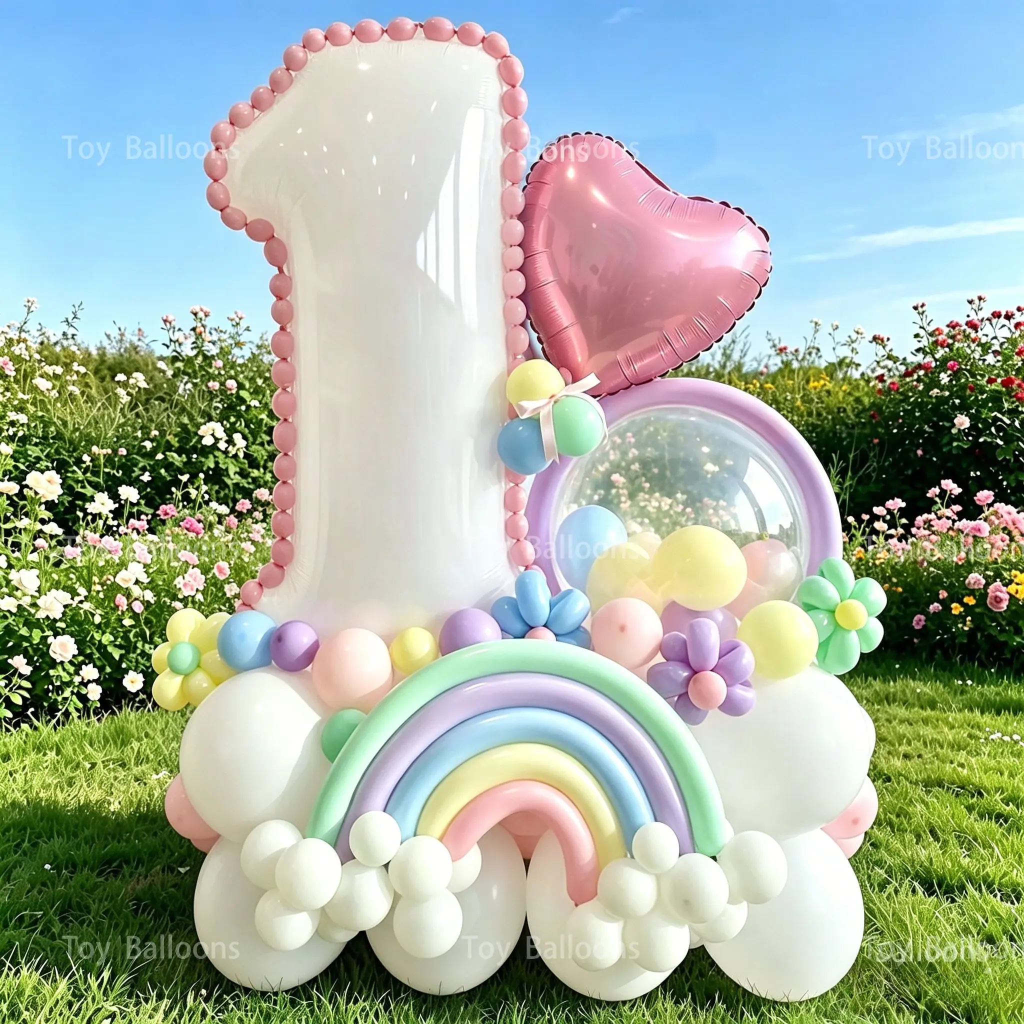 A set Macaron Rainbow Number Balloon Set, Includes 32 Inch white Numbers, Heart Aluminum Foil，macaron latex balloons.Perfect for Birthday Parties,outdoor lawn picnics, summer pool parties, dessert shop decorations and holiday home decorations.