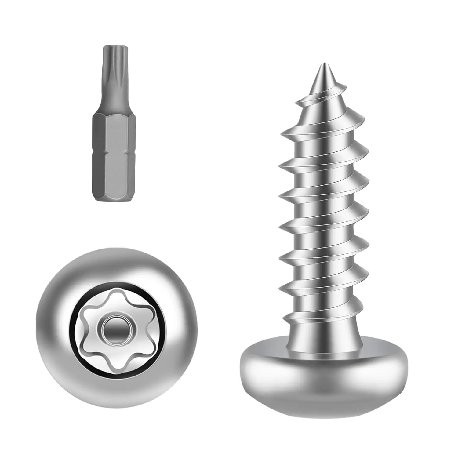#6 x 5/8" Stainless Steel Button  Torx Sheet Metal Screws   Screws Anti- Tamper Proof with Bit T15 50 count