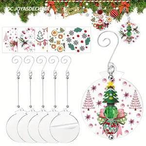 Christmas beadable ornaments with acrylic transparent whiteboard and sticker set, creative Christmas decoration, Xmas Party Holiday Craft Tree Decorations