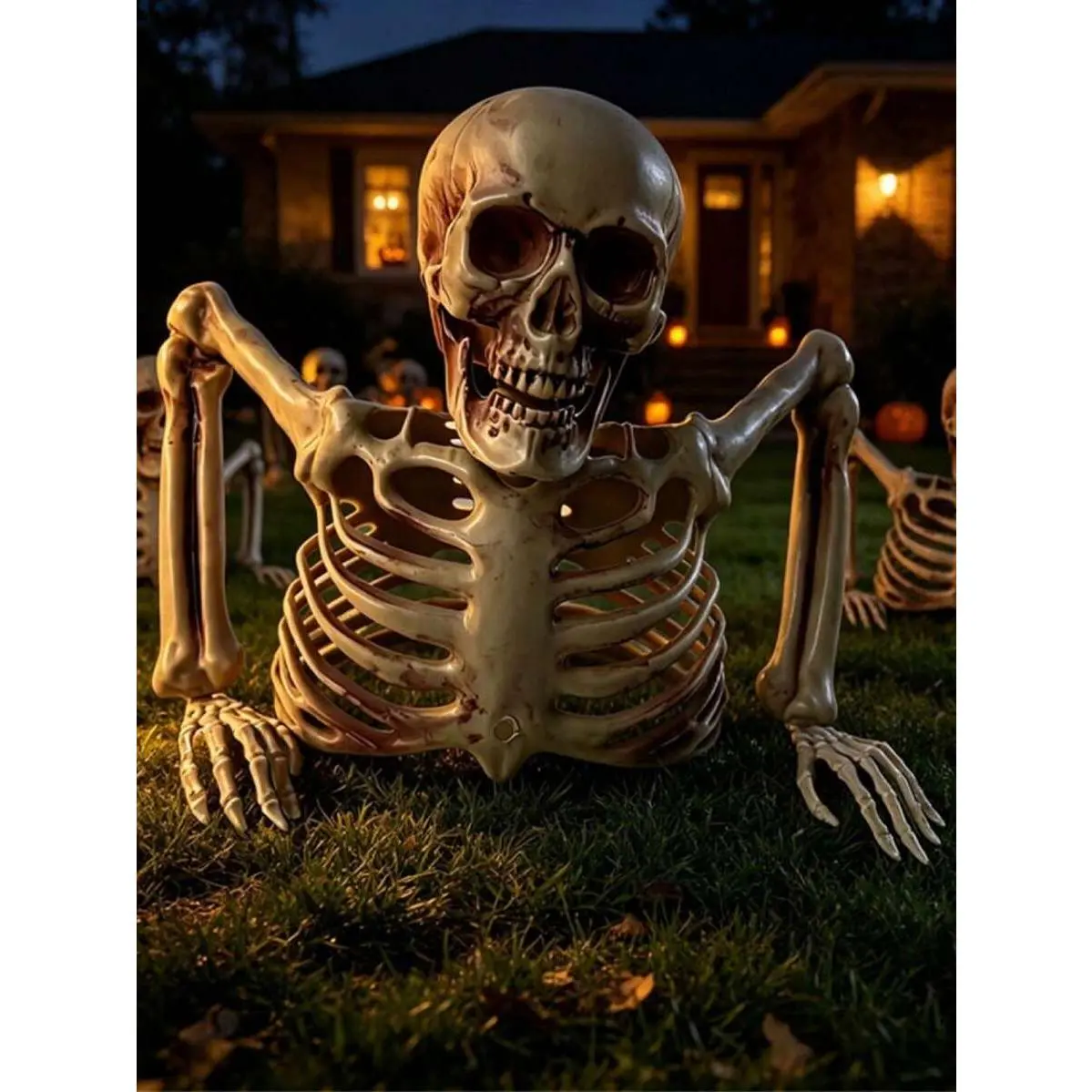 Halloween Skeleton Shape Half-Body Ornament, Realistic Plastic Skull Figurine for Tabletop Festive Decorations