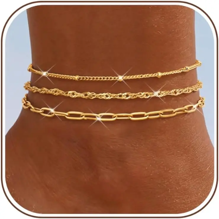 / Ankle Bracelets for Women Non Tarnish  | Layered Anklets Bracelets , Dainty Anklets Adjustable Summer Beach Foot  for