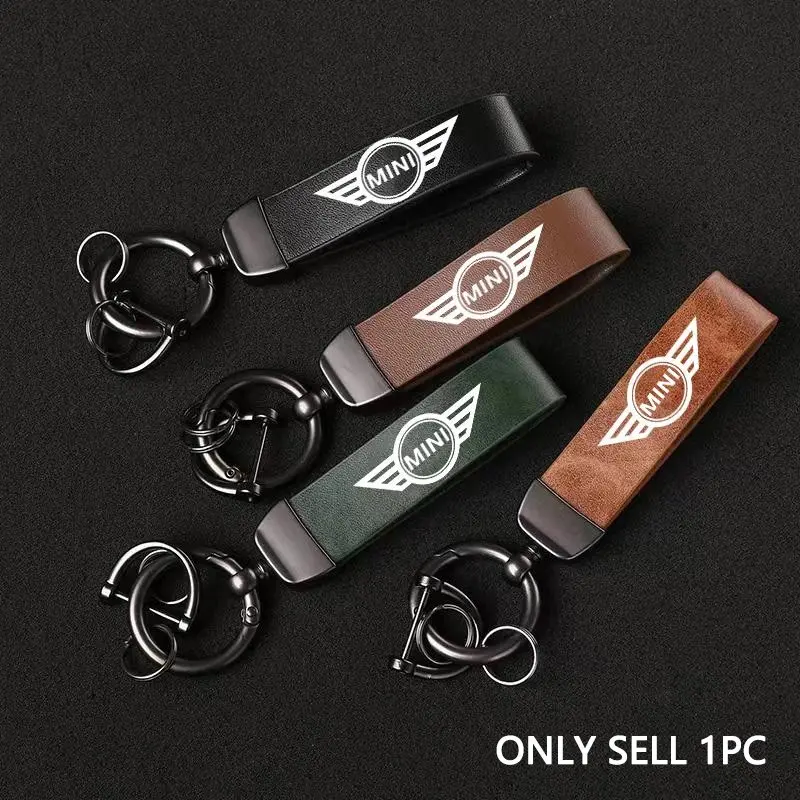 Genuine Leather Car Logo Keychain Wristlet Strap Key Chain Ring Holder For BMW Mini Cooper R50 R53 R55 R56 R60 R61 F54 F55 F56 F60 Accessories Car Key Chains