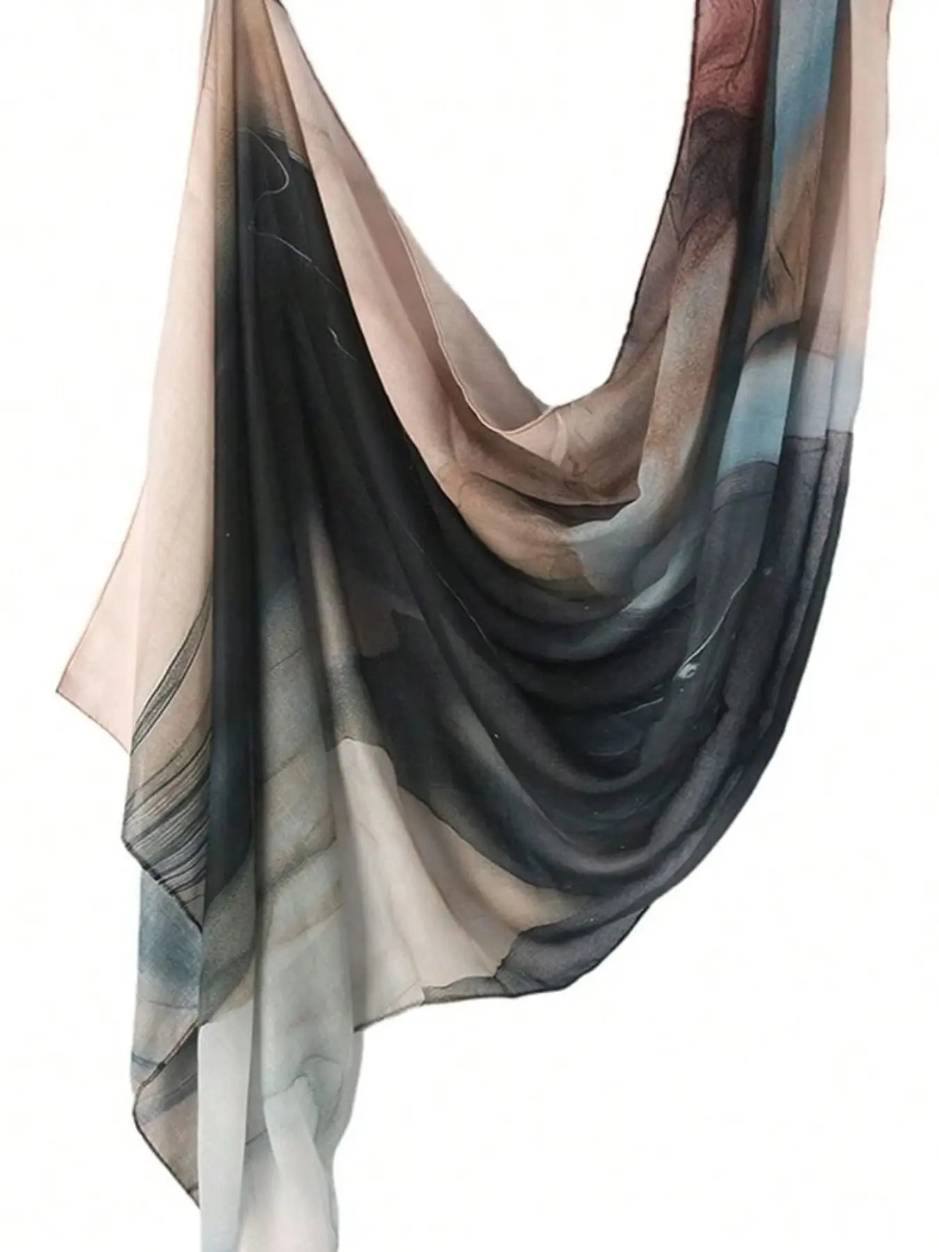 Women's Ink Wash Marble Print Chiffon Hijab, Lightweight Breathable Long Headscarf, Elegant Scarf Shawl, Fashion Accessory