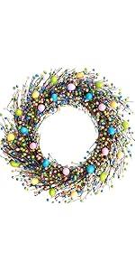 16 Inch Easter Mesh Deco Bunny Wreath with Eggs and Carrots for Front Door, Spring Pink and Blue Ribbon Easter Wreath for Spring, Rustic and Farmhouse Ribbon for Home Decor