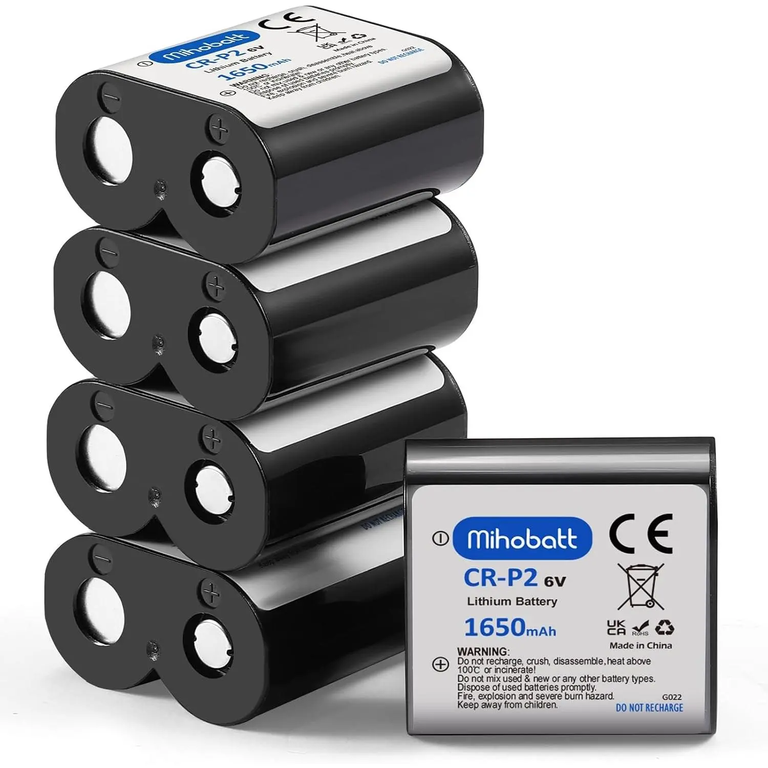 5-Pack 6V 1650mAh Lithium CR-P2 Battery Replacement for 223A DL223A EL223AP 2CR-P2