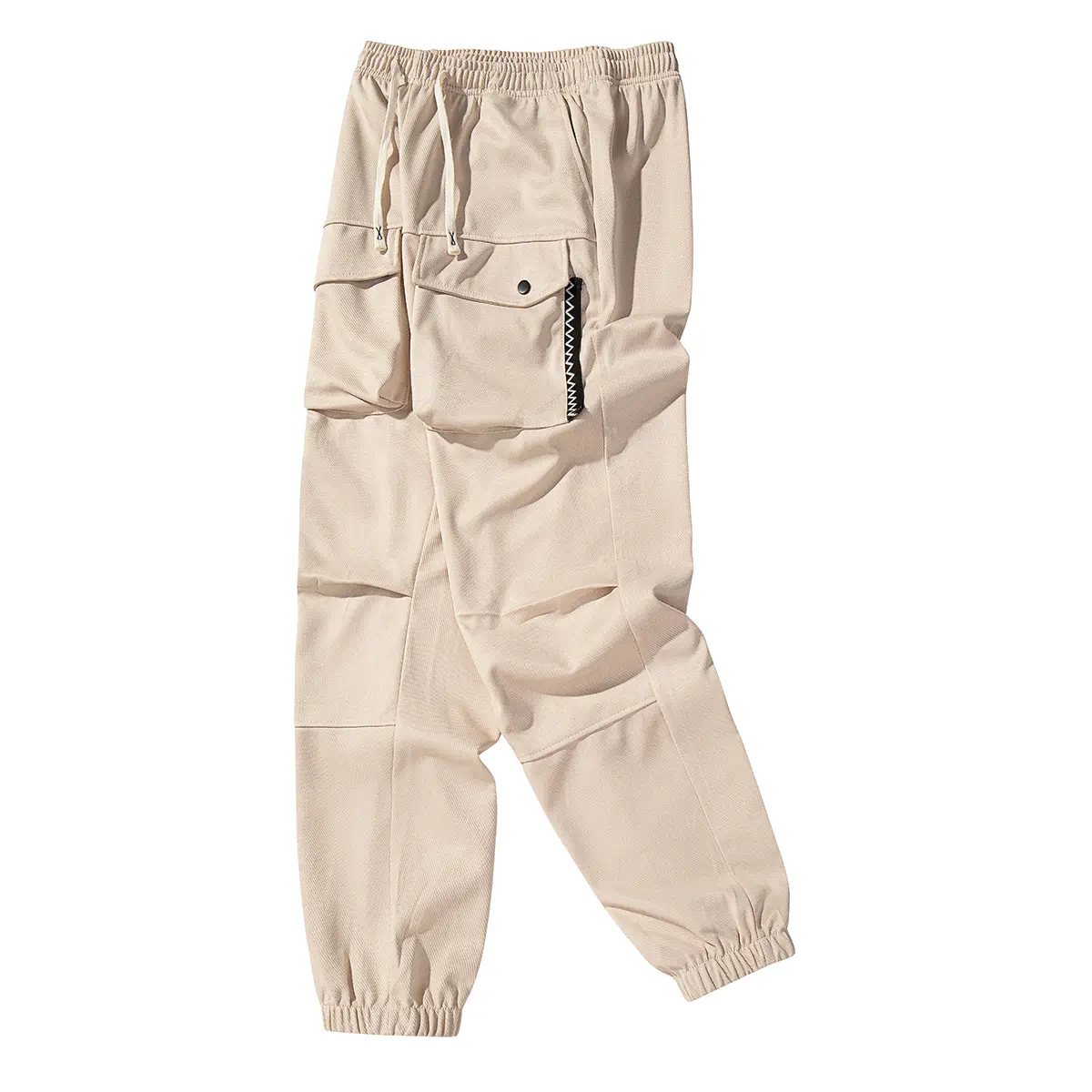 Men Multi‑Pocket Cuffed Jogger Pants, Elastic Waistband With Drawstring For Custom Fit, Multiple 3D Cargo Patch Pockets On Sides Decorated With Snap Buttons And Webbing Details, Delivers Great Storage Capacity And Unique Styling, Pleated Seam Design Creat