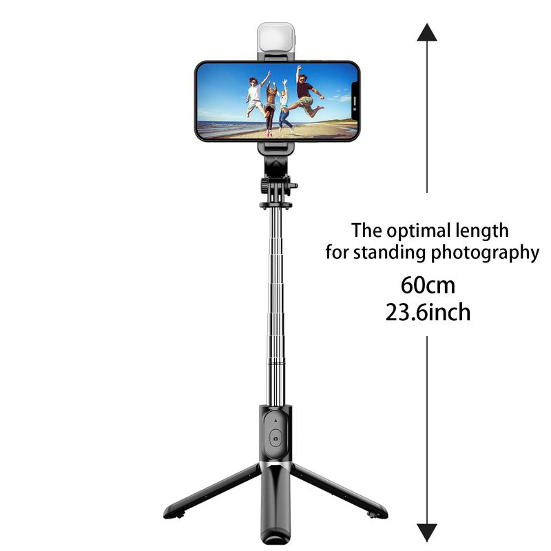 Portable Phone Selfie Stick Tripod with Fill Light for Summer, Adjustable LED Beauty Selfie Light Tripod with LED Light, Wireless Extended Phone Stand, Tripod Stabilizer