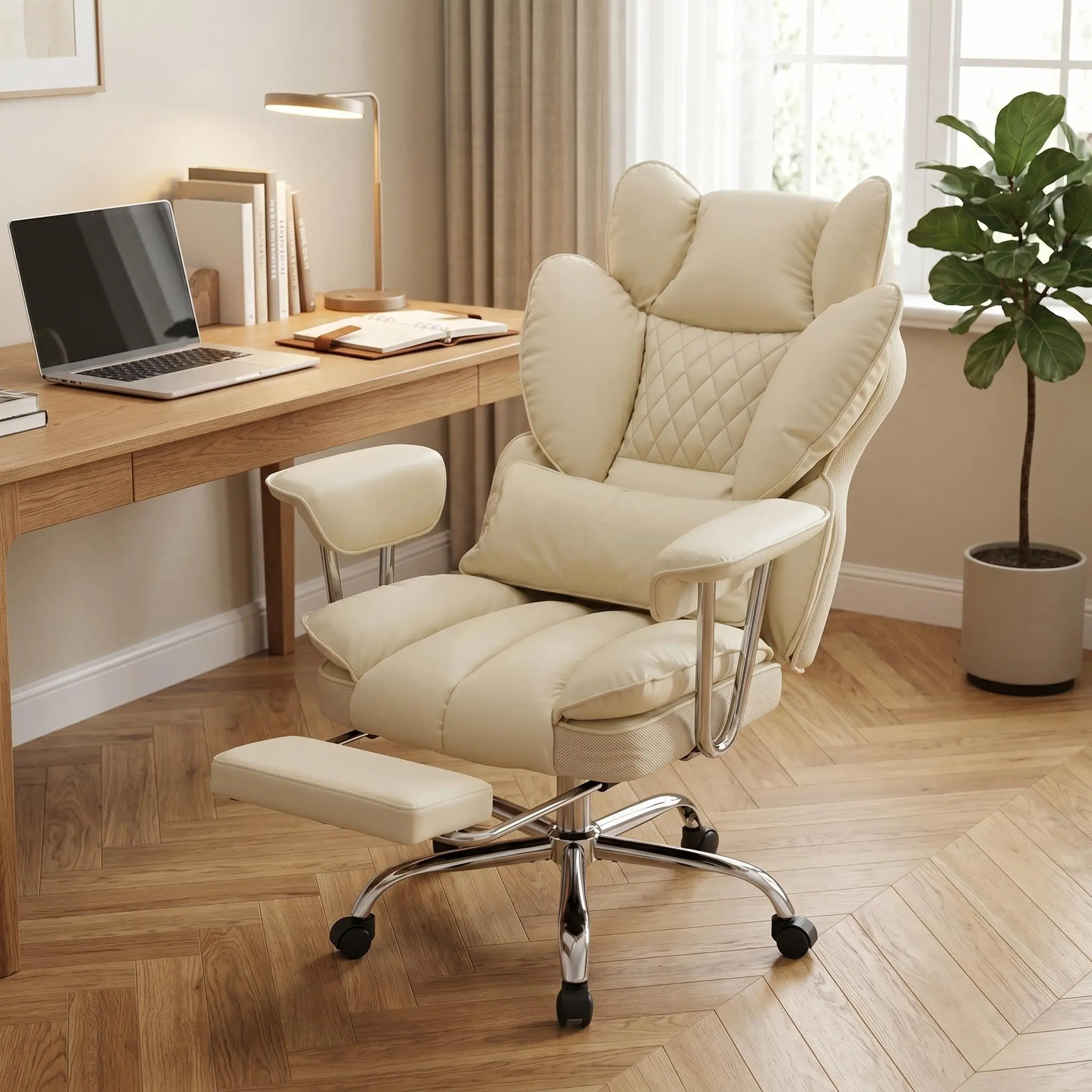 Big & Tall Ergonomic PU Leather Office Chair with Footrest, High Back Design & Thick Pocket Spring Cushion, Adjustable Armrests, Built-In Lumbar Support & Reclining Function, Comfort Executive Desk Chair for Home & Office Work