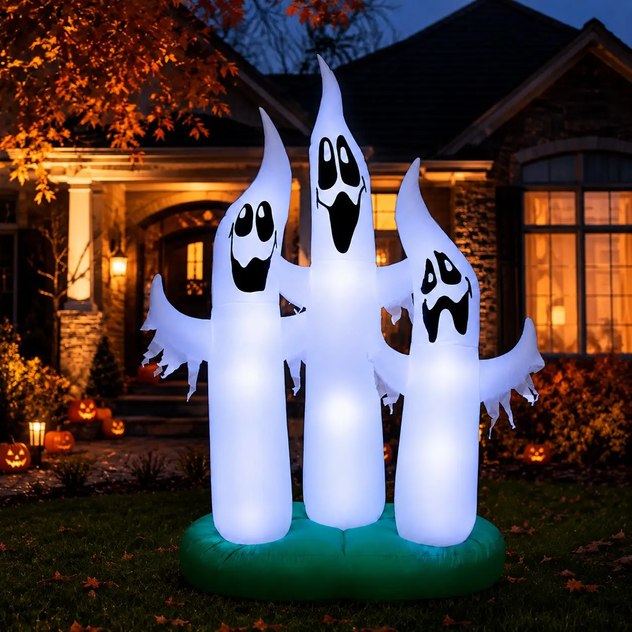 10ft Halloween Inflatable Ghosts with LED Lights, 3 Ghost Yard Decor, Spooky Outdoor Lawn Decor, Halloween Decorations Outdoor, Easy Setup, Stable Base Prop