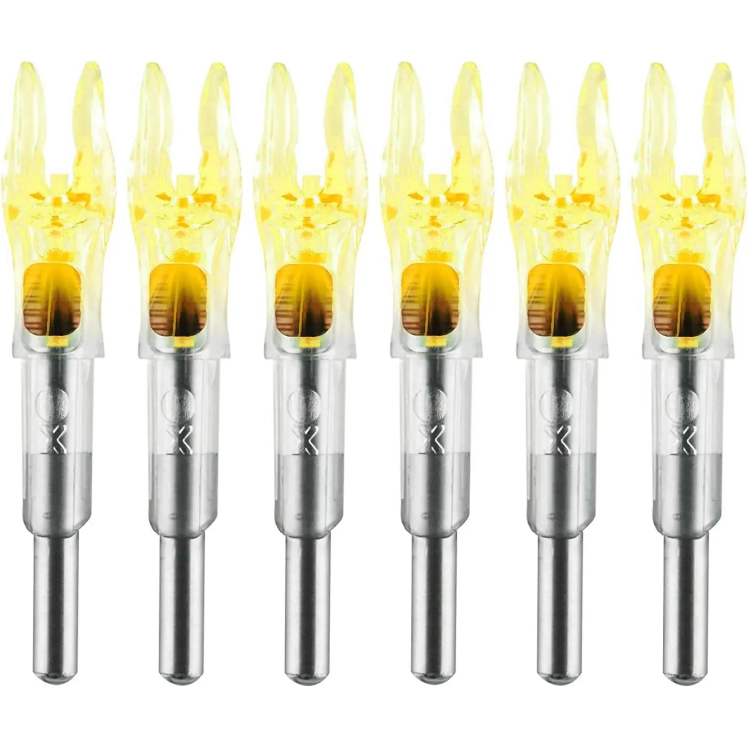 6 Pack Lighted Nocks for Arrows, X Shape PC Casting Nocks for Archers, Fits .204-.246 ID Shafts with High-Visibility LED and On/Off Switch, Archer, Led Lighting