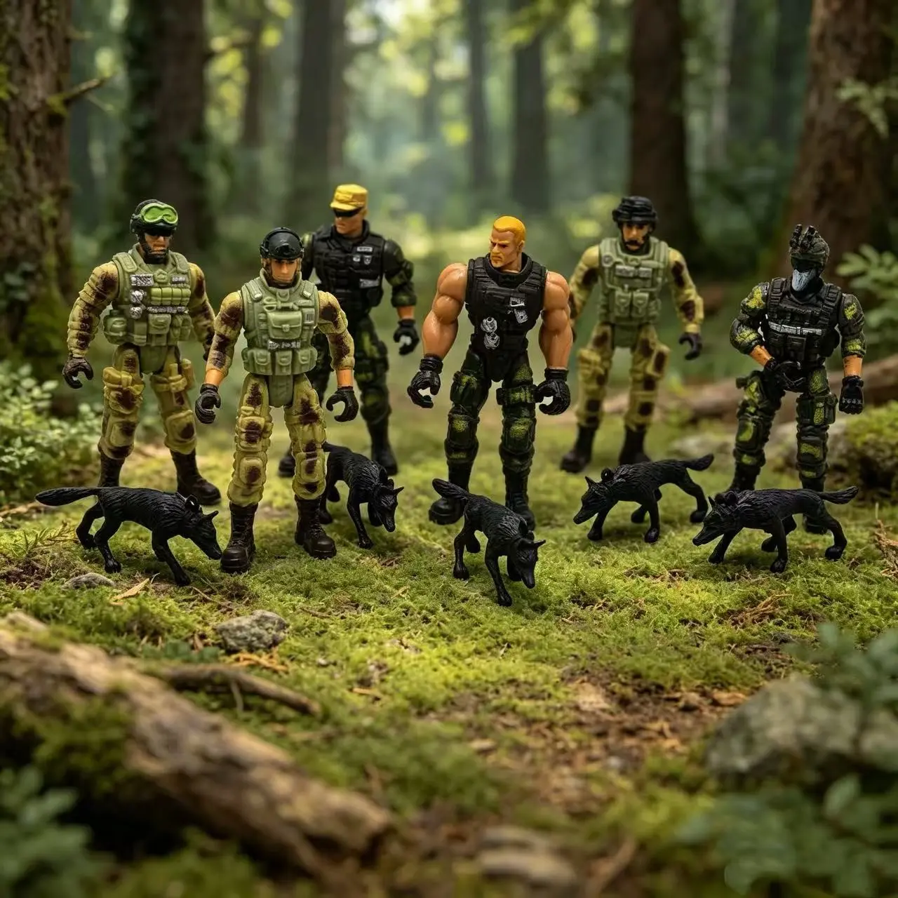 Special Forces Combat Team Set, Action Figures Playset, Figurine Set, Multiple Tactical Gear Figures + Realistic Military Dog, Army Enthusiast Collectible Desk Decor Gift