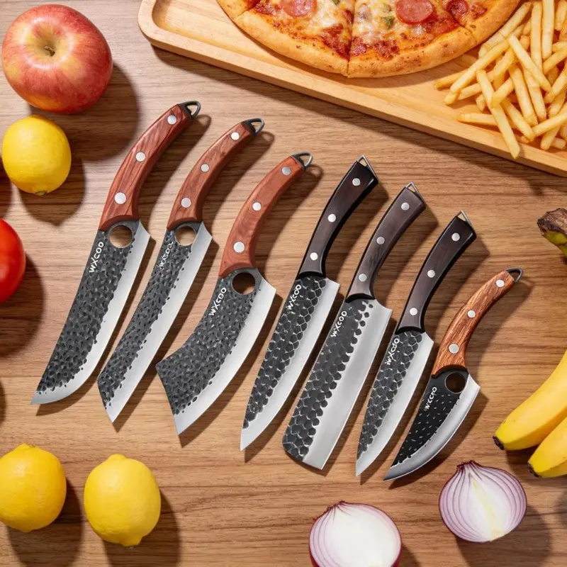 7PCS Stainless Steel Knife Professional Kitchen Chopper High Quality Handmade Meat Cleaver Anti-stick Ergonomic Wooden Handle Fruit Knife for Family Travel Ideal for Women's Kitchen Gifts