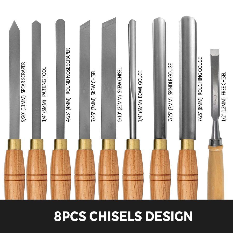 VEVOR 8 Piece Wood Lathe Chisel Set, HSS Steel Wood Carving Cutting Tools for Hardwood, Includes Bonus Chisel Wooden Storage Case