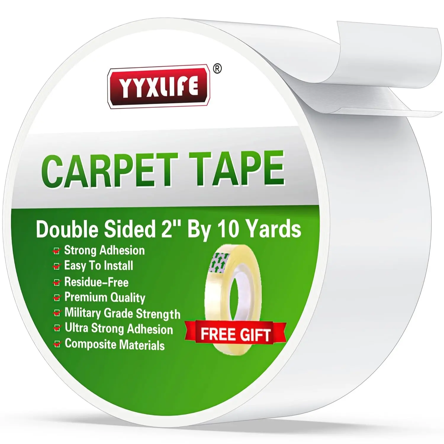 Sided Carpet Tape for Area Rugs & Floors, 2" x10YD| Removable Rug Tape, Residue-Free, Duty, Non-Slip Anti-Curling Tape for Mats, Carpets, Tile, White