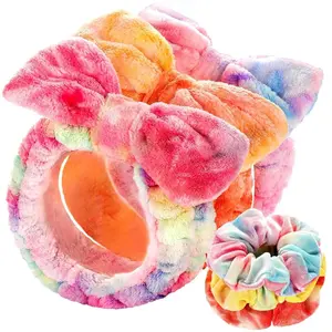 3 Hairbands + 3 Hair Ties,Spa Headband, Makeup and Skincare Headbands, Headband for Washing Face, Face Wash Skin Care Make Up Headbands, with Hair Scrunchies, Christmas Gifts, for Women, Teen Girls