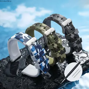 2026 3-Pack Thick Camo Silicone Watch Bands in Green, Blue & Gray, Durable Camouflage Replacement Straps for Men, Complete Bundle with Watch Installation Removal Tools for Daily Outdoor Styling