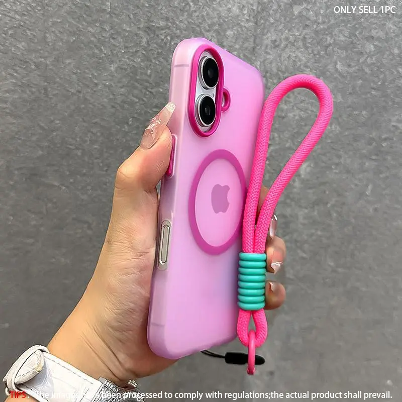 Matte Magnetic Transparent, Magnetic Clear Cover Smartphone Case, Frosted Shockproof Anti-Drop Dustproof with Wrist Strap for iPhone 11/12/13/14/15 Pro Max Plus, Compatible with MagSafe, Cellphone Accessories Protection