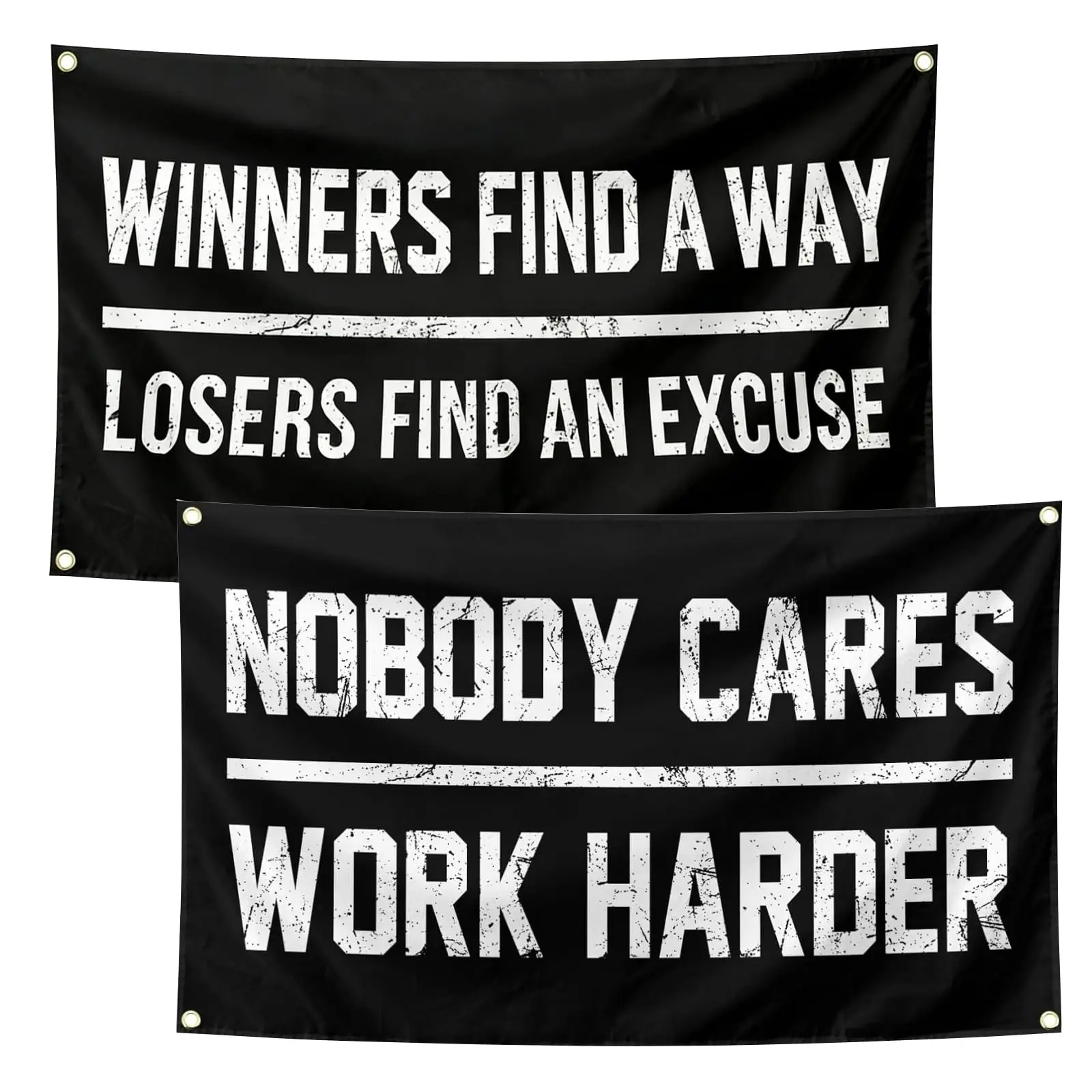 2 Piece Motivational Gym Banner Set, Inspirational Quotes Flags, Home Gym Wall Decor, Workout Banners, Fitness Wall Hangs, Garage Gym Decoration