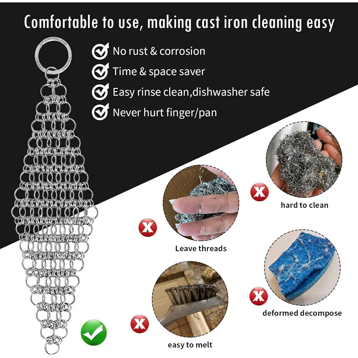 2Pack Chain Mail Cast Iron Cleaner , 316 Chainmail Cast Iron Skillet Cleaning Brush, Chainmail Scrubbing Metal Scrub Tool to Clean Dutch Oven Carbon Steel Wok Grill Pan Pot 2Pack Chain Mail Cast Iron Cleaner , 316 Chainmail Cast Iron Skillet Cleaning Brush, Chainmail Scrubbing Metal Scrub Tool to Clean Dutch Oven Carbon Steel Wok Grill Pan Pot