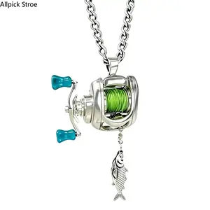 Mini Fishing Reel Necklace, Interactive Stainless Steel Fidget Pendant with Working Retractable Line and Fish Charm, Unique Angler Jewelry for Men and Women, Adjustable Fishing Lover Necklace, Cool Gift for Fishermen, Outdoor Enthusiasts and Everyday Wear