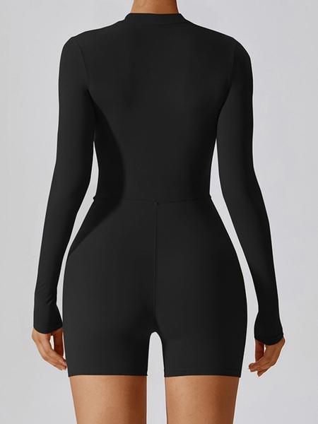 Women's Long Sleeve Zipper Jumpsuit, Workout Jumpsuit, Sporty Tight-Fit Yoga, Above the Knee Dance Fitness Romper, All Season Wearable, Gym Yoga Clothing