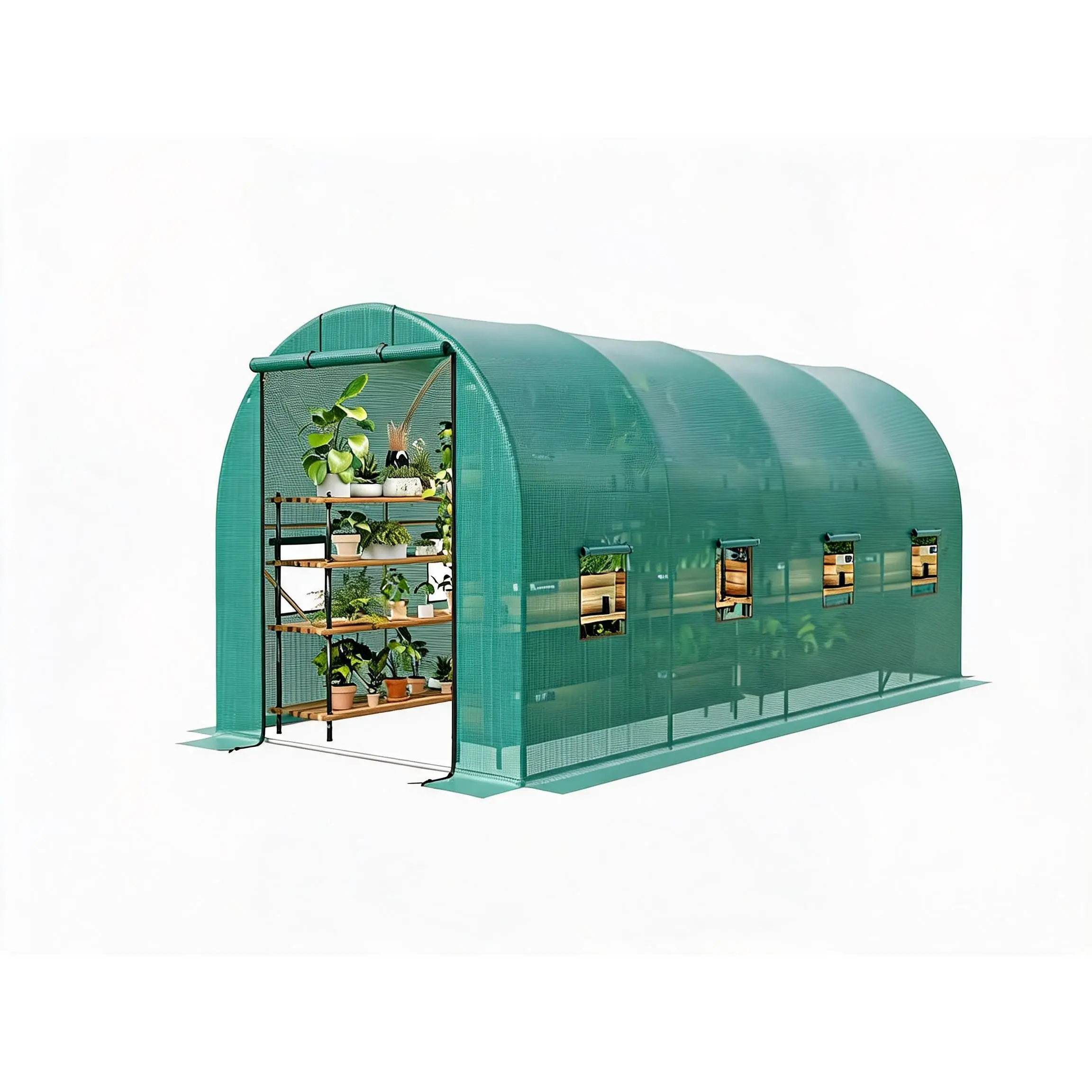 15x7x7 ft Heavy Duty Galvanized Steel Arched Frame Walk-In Tunnel Greenhouse - Outdoor Garden Accessories for Backyard Growers - Durable Waterproof PE Cover, 8 Mesh Roll-Up Windows, Roll-Up Door - Natural Light Support for Year-Round Plant Cultivation, Me