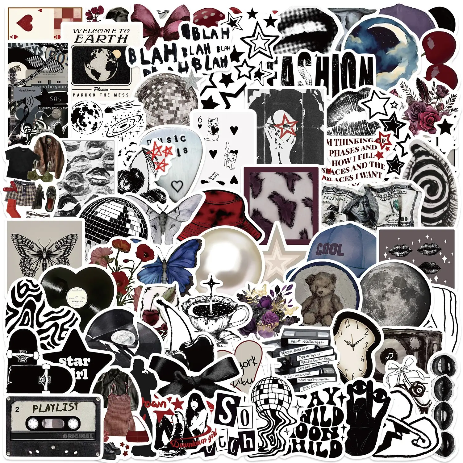 100 Retro Aesthetic Graffiti Cartoon Stickers, Waterproof Phone Case Decals, Guitar Decorative Stickers, 100 Sheets