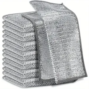 Wire Dishwashing Cloth, Mesh Dishcloth For Kitchen Stove Dishwashing And Pot Washing, Grid Non-stick Oil Oil-free Kitchen Cleaning Cloth, Kitchen Stove Range Hood Pot Dish Sink Cleaning Cloth, Stains Dirts Removal Cloth, Cleaning Supplies