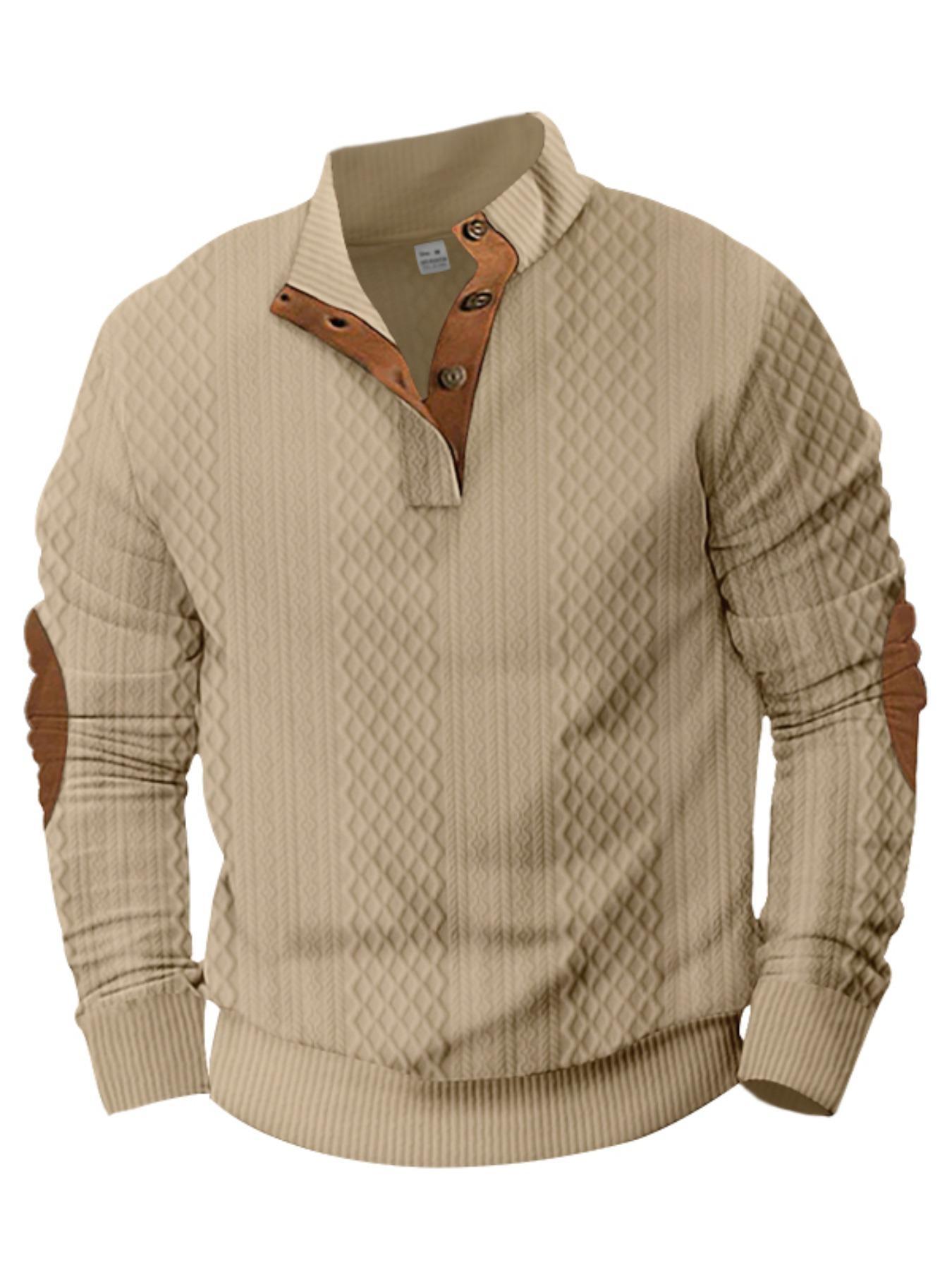 Men's Patchwork Print Button Stand Collar Sweatshirt, Regular Fit Casual Long Sleeve Pullover for Spring & Fall, Fashion Men's Clothes for Daily Wear