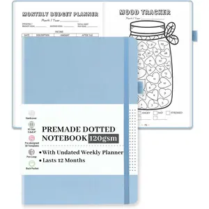 Premade Dotted Journal Notebook with  Templates, Pre-made Dot Grid Journaling with Undated Weekly & Monthly Planner, Various , Lasts 1 Year, A5