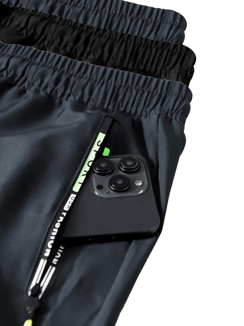 3pcs Men'S Casual Sports Cargo Pants - Drawstring Waist, Men's Sweatpants, Print Zip Pockets, Multiple Pockets, Lightweight for Spring & Summer, Ideal for Outdoor Running & Training, Casual Wear Pants | Cargo Style Pants | Lightweight Fabric