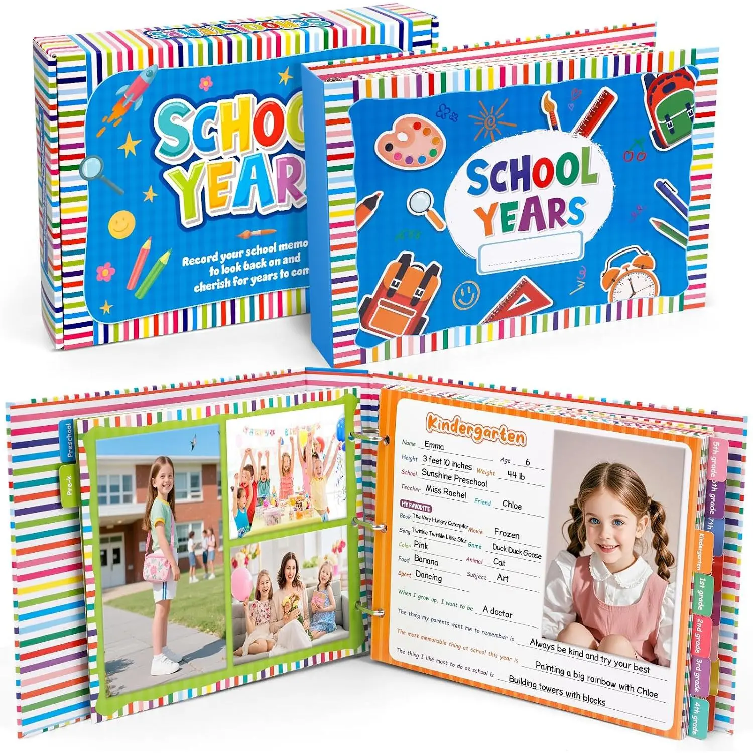 School Memory Book Scrapbook for ,  to School Supplies, Photo Album with  Pocket from  to 12th Grade, Record School Days &  Memories & Pictures