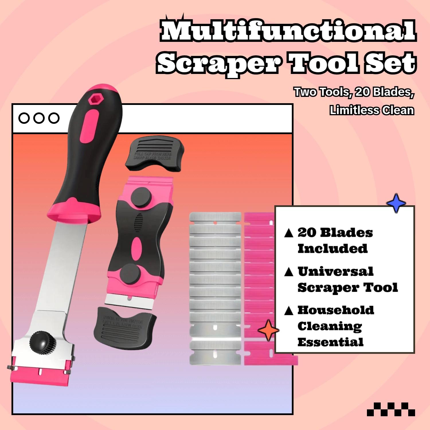 Multifunctional Scraper Tool, 1 Set Including 2 Counts Universal Scraper Tool with 20 Blades, Glass Scraper, Kitchen Fluid Cleaning Tool, Household Items, Home Cleaning Tool, Bathroom Accessory