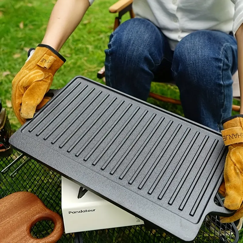1pc Reversible Griddle Grill Cast Iron Grill Pan Non Stick Skillet BBQ Hot Plate Suitable for Use on an Outdoor BBQ Additions