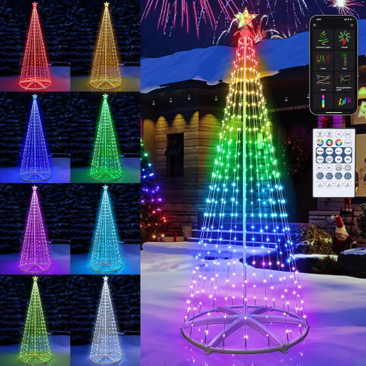 Smart Christmas Cone Tree Lights, 4.9FT 154 LED RGB Christmas Tree Lights with Bluetooth & App Controlled, Waterproof, Music Sync Color Changing Xmas Light for Yard Indoor Outdoor Xmas Decor