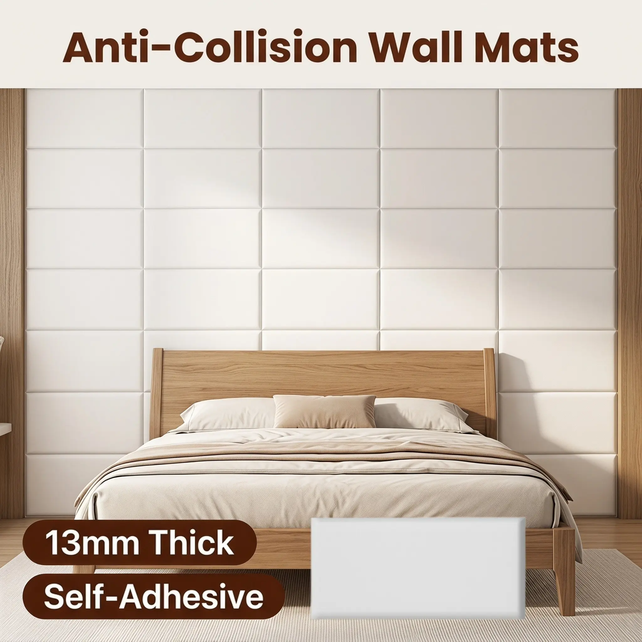 13mm Thick Anti-Collision Wall Mats, Self-Adhesive Soft 3D Wall Panels, Bedroom Bed Head Kid Room Wall Protection Decor