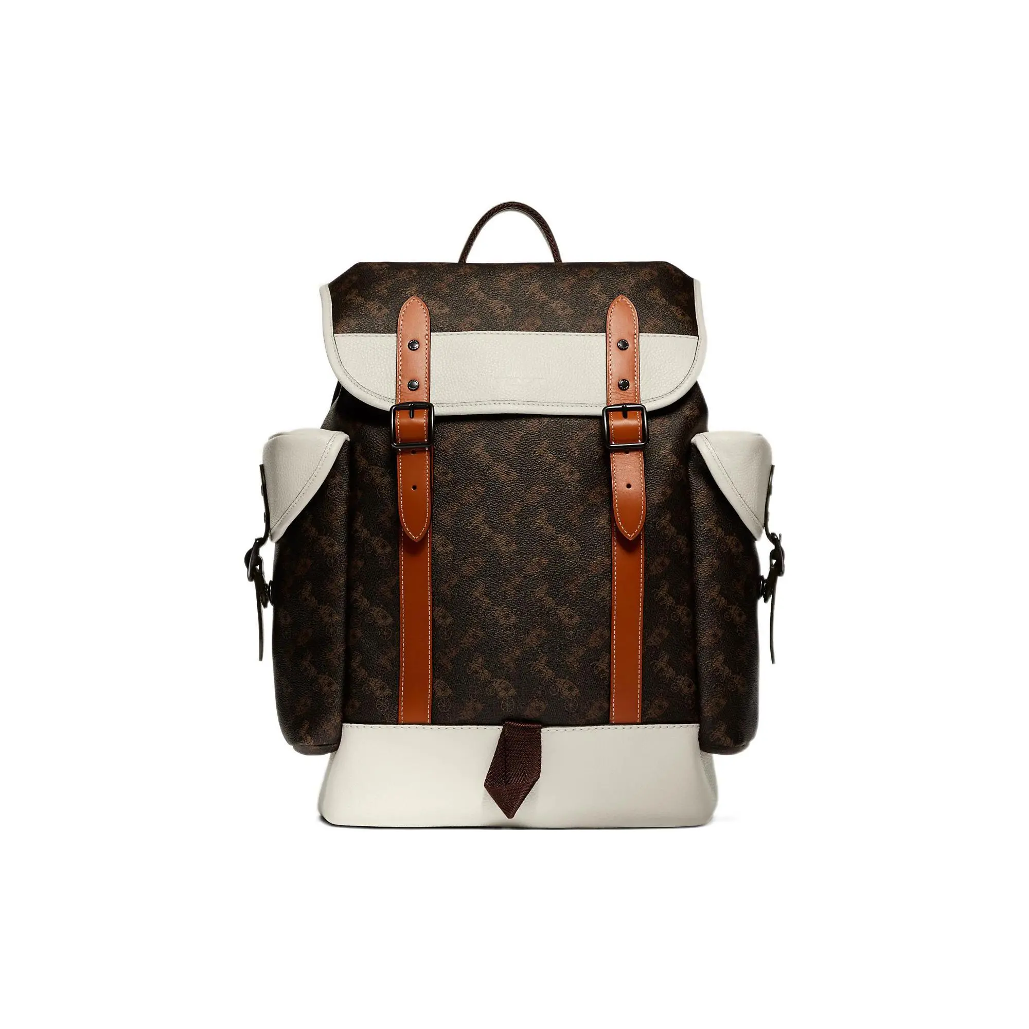 COACH Hitch 31 Classic Coach Print Backpack – Men’s Large Polished Pebble Leather and Smooth Calf Leather in Brown and White