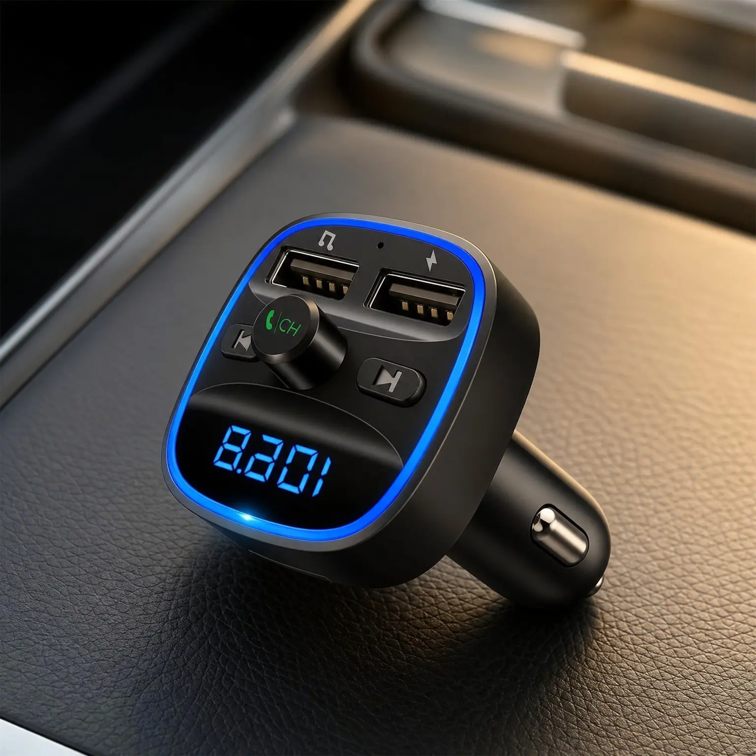Bluetooth FM Transmitter Wireless Radio Adapter for Car, Dual USB Charger, MP3 Player, Hands-Free Calling, TF Card & USB Disk SupportGift